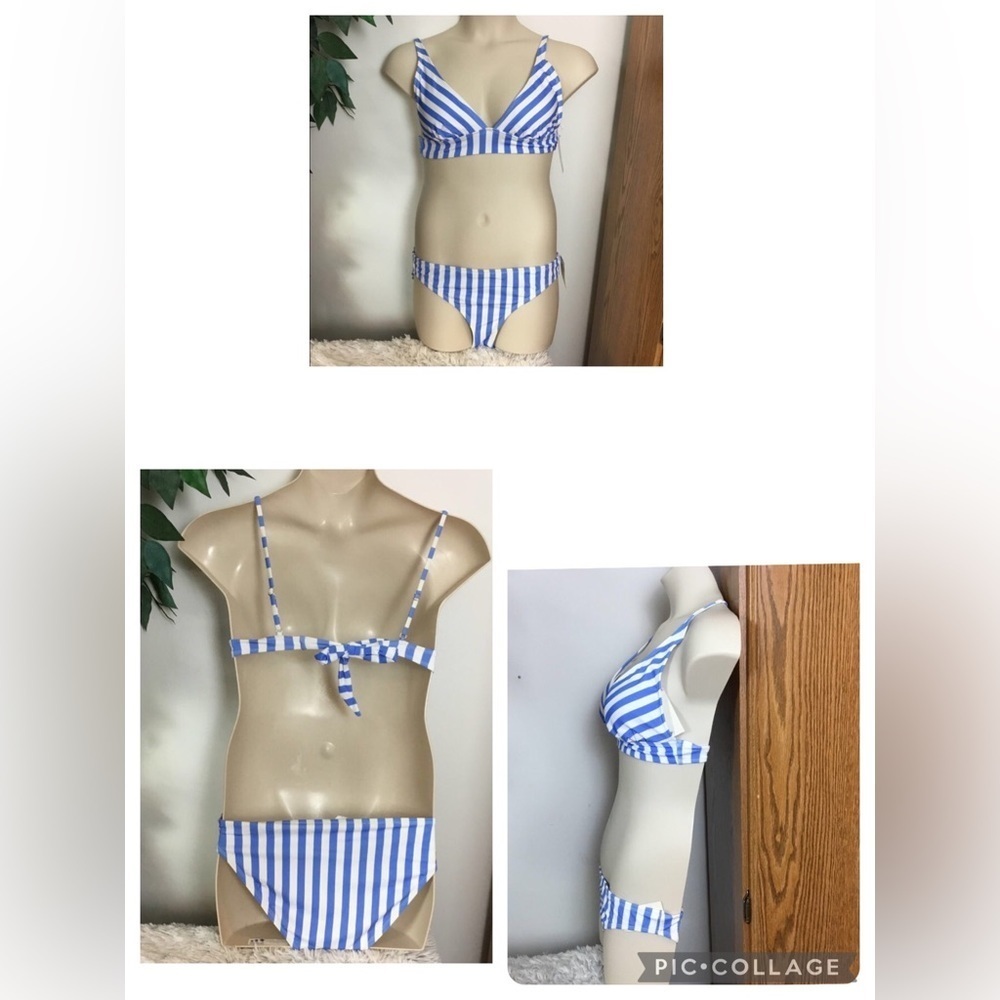 SO 2 piece bikini Woman’s Junior size XL blue and white (periwinkle) striped NWT